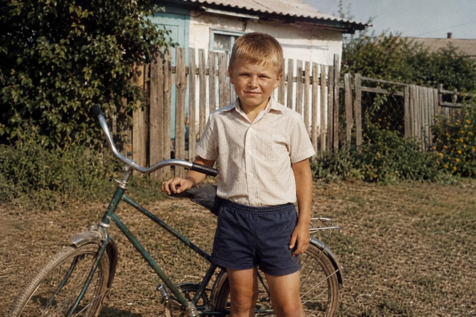 Childhood scene in a rural yard
